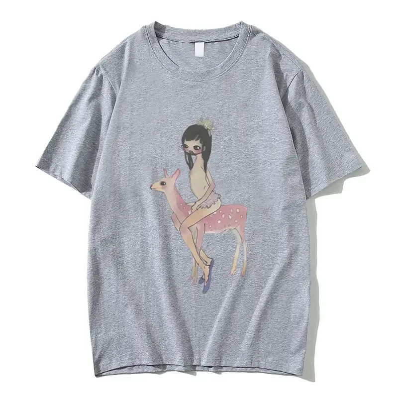 Yoshitomo Nara Aya Takano Grunge Girl Riding Pink Deer Art Baby Graphic T Shirts Funny Men Women\'s Cartoon Oversized T-shirt