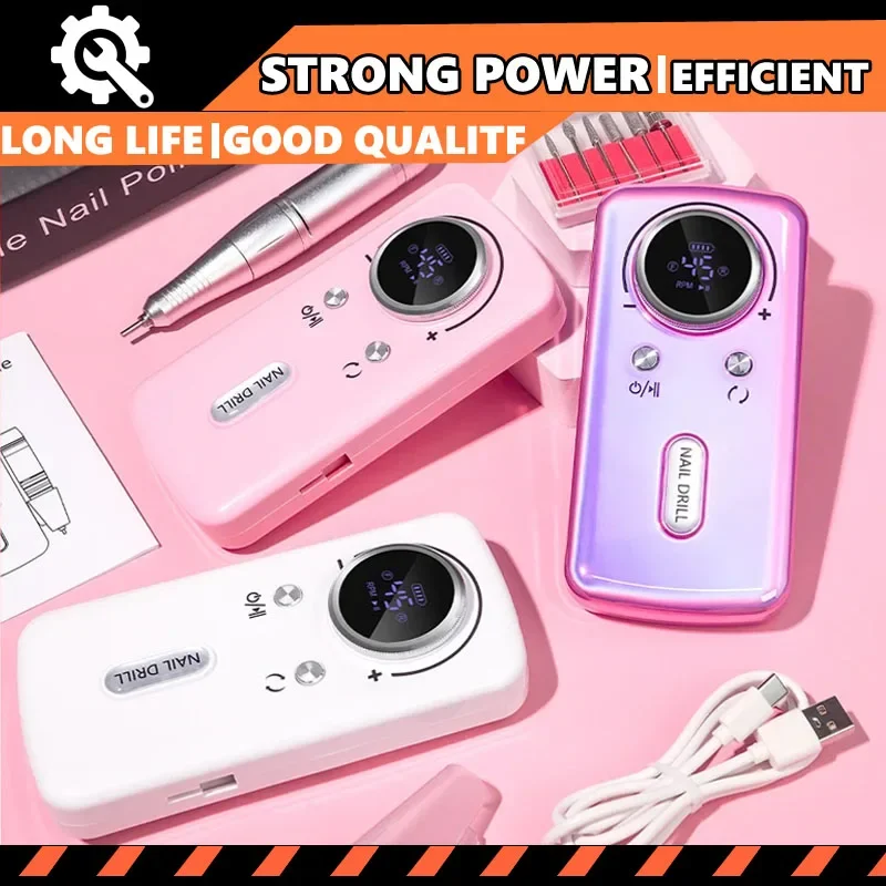 

45000RPM Rechargeable Nail Drill Machine Electric Portable Nail File Nail Sander for Gel Nails Polishing For Home Manicure Salon