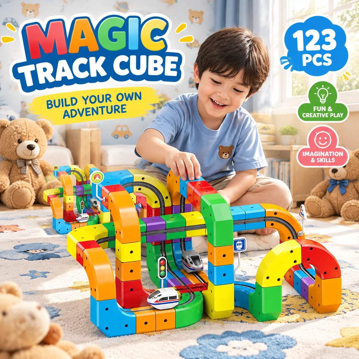 Model Kit Runner - Treno antigravità con pista versatile, cubo