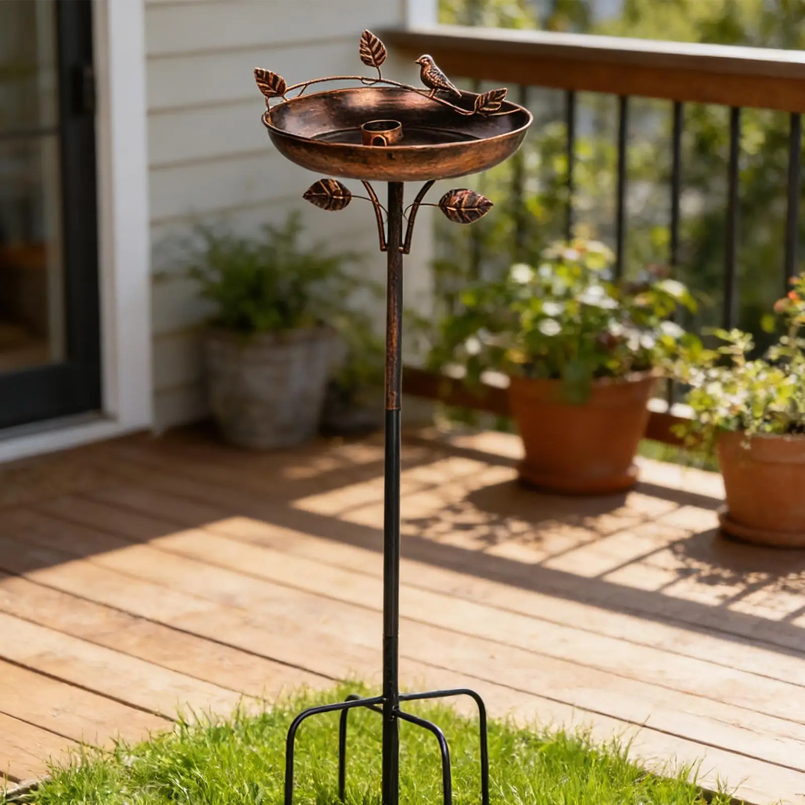 Bird Bath 41 Inch Tall Vintage Metal Garden Birdbath Bird Bath Bowl with 5 Prongs Base Stake for Garden Patio Balcony Ground