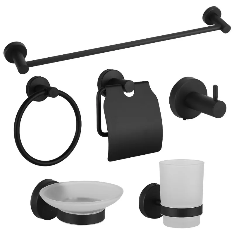Modern bathroom hardware set Matte black finish including family hotel apartment towel rail Cermet