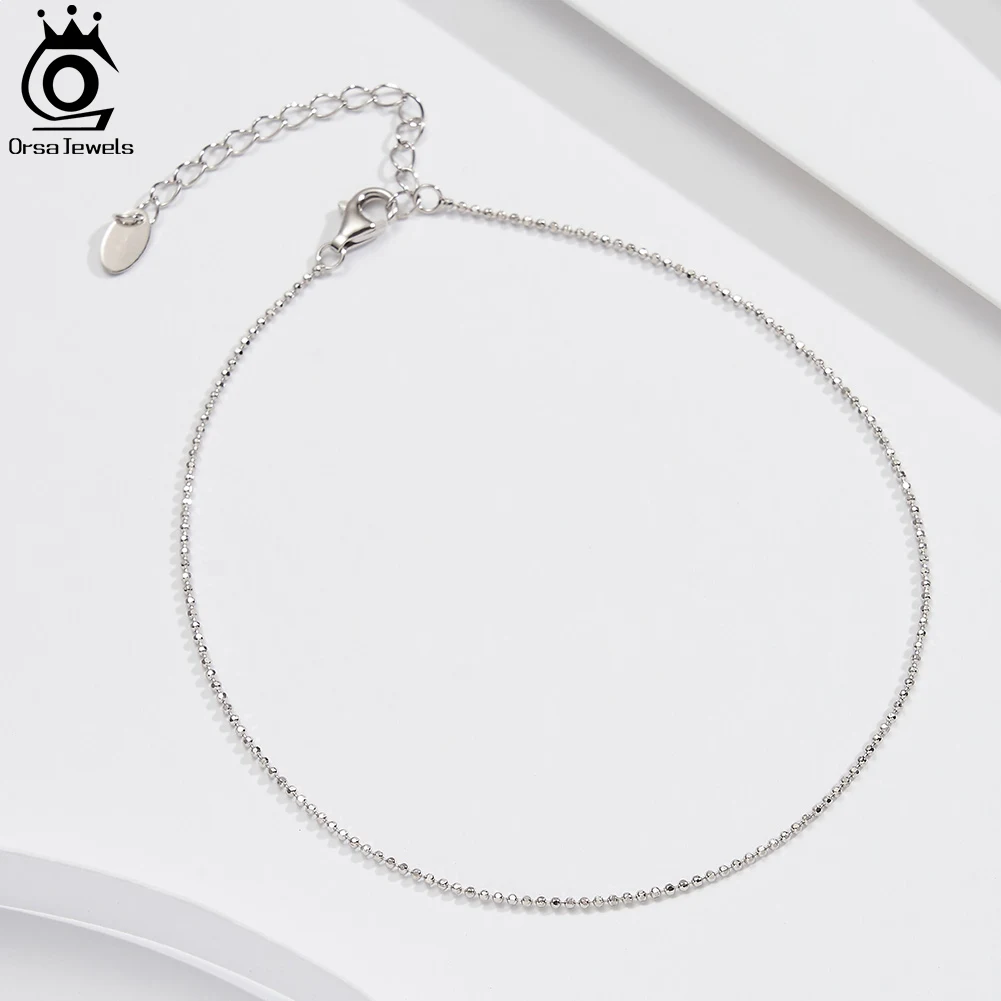 

ORSA JEWELS Стерлингового Серебра 925 пробы 1 мм Шариковые Бусины Цепочки Ножные Браслеты Браслет На Ноге Изящные Босиком Модные Цепочки Для Ног Аксессуары SA80