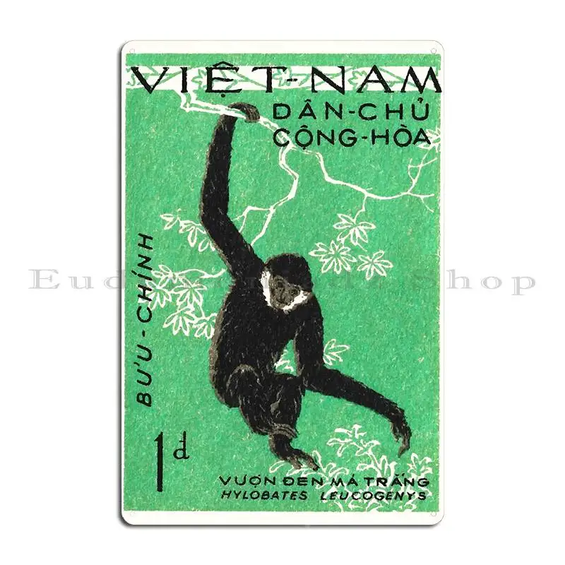 1961 Vietnam Gibbon Postage Stamp Metal Plaque Club Design Create Pub Mural Classic Tin Sign Poster