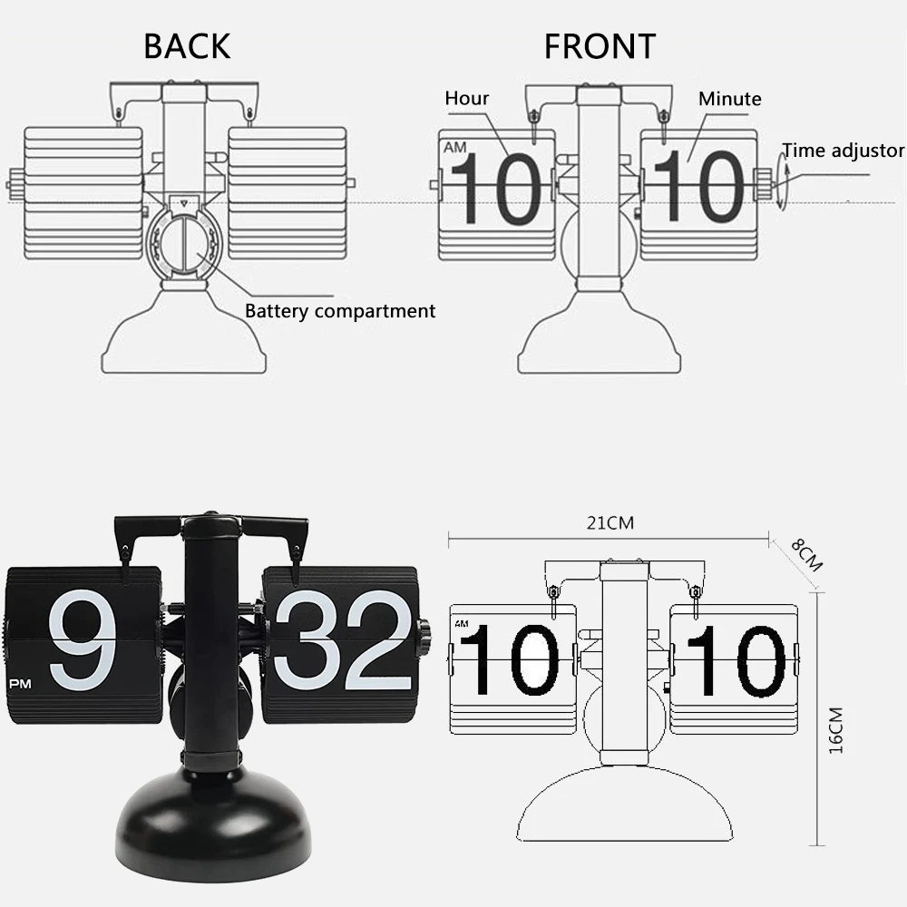 Reloj de mesa creativo europeo, reloj de escritorio de página abatible hacia abajo, reloj de mesa abatible Retro, reloj mecánico automático