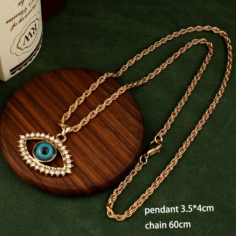 Herseygold Fatima Hand Pendant with Turkish Evil Eye Zinc Alloy Plated Gold Necklace for Women Muslim Ethnic Women Jewelry