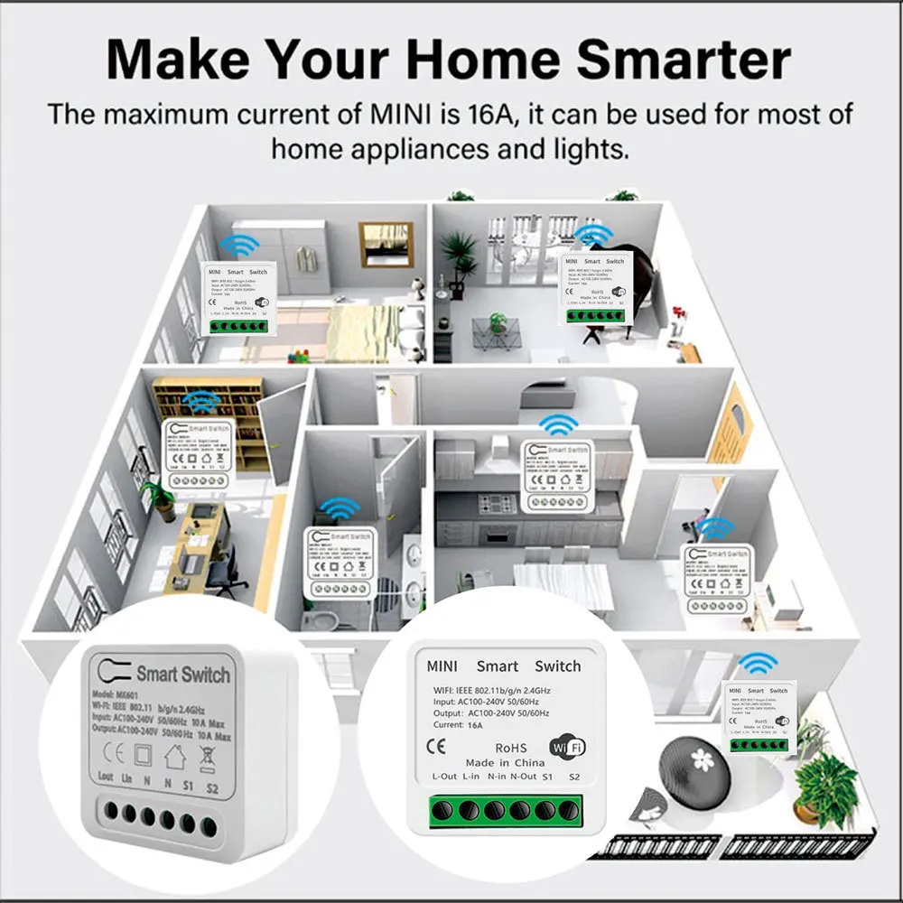 16A Tuya Wifi Smart Switch Supporte 2-way Control Timer Wireless Switch Smart Home Automation Works With Smart Life Alexa Google
