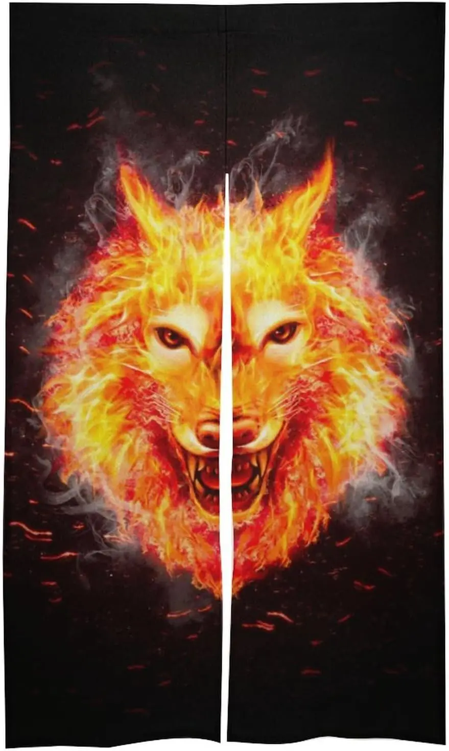 Wild Animals Fire Wolf Yellow Eyes Print Custom Door Curtain Japanese Doorway Curtains for Kitchen Bedroom Living Room Decor