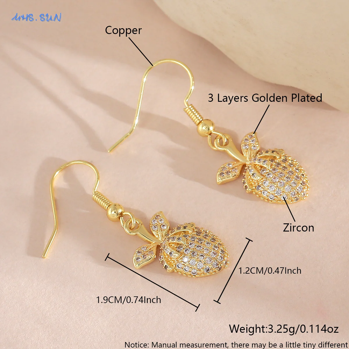 SUNSLL مكعب الزركون الفراولة إسقاط أقراط الفاكهة الكلاسيكية مطلية بالذهب أنيقة مجوهرات الحفلات هدايا 1 زوج للنساء الفتيات #4