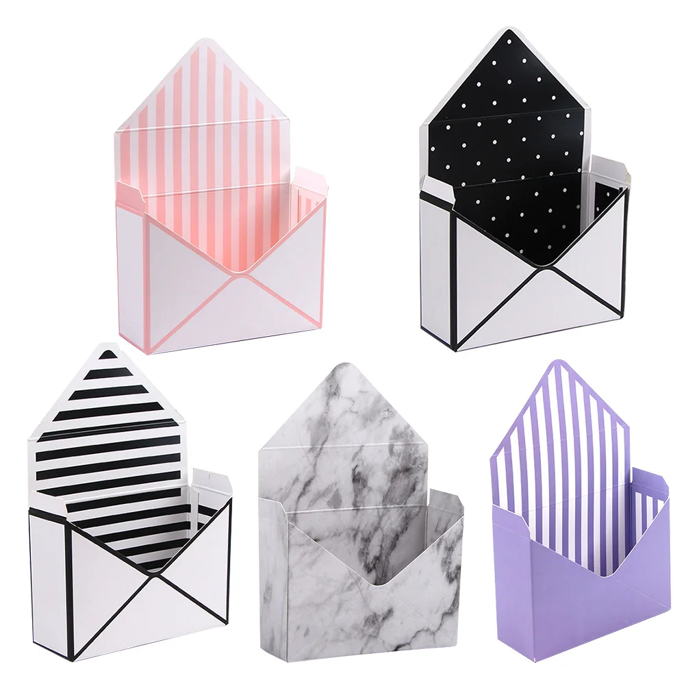 

5 Pcs Flower Box Gift Envelop Boxes Black White Marble Pink Elegant Bouquet Packaging Storage Container