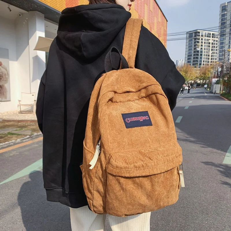 

Japanese Minimalist Shoulders Backpack Literary Casual Corduroy Backpacks Retro Large Capacity Schoolbags for College Students