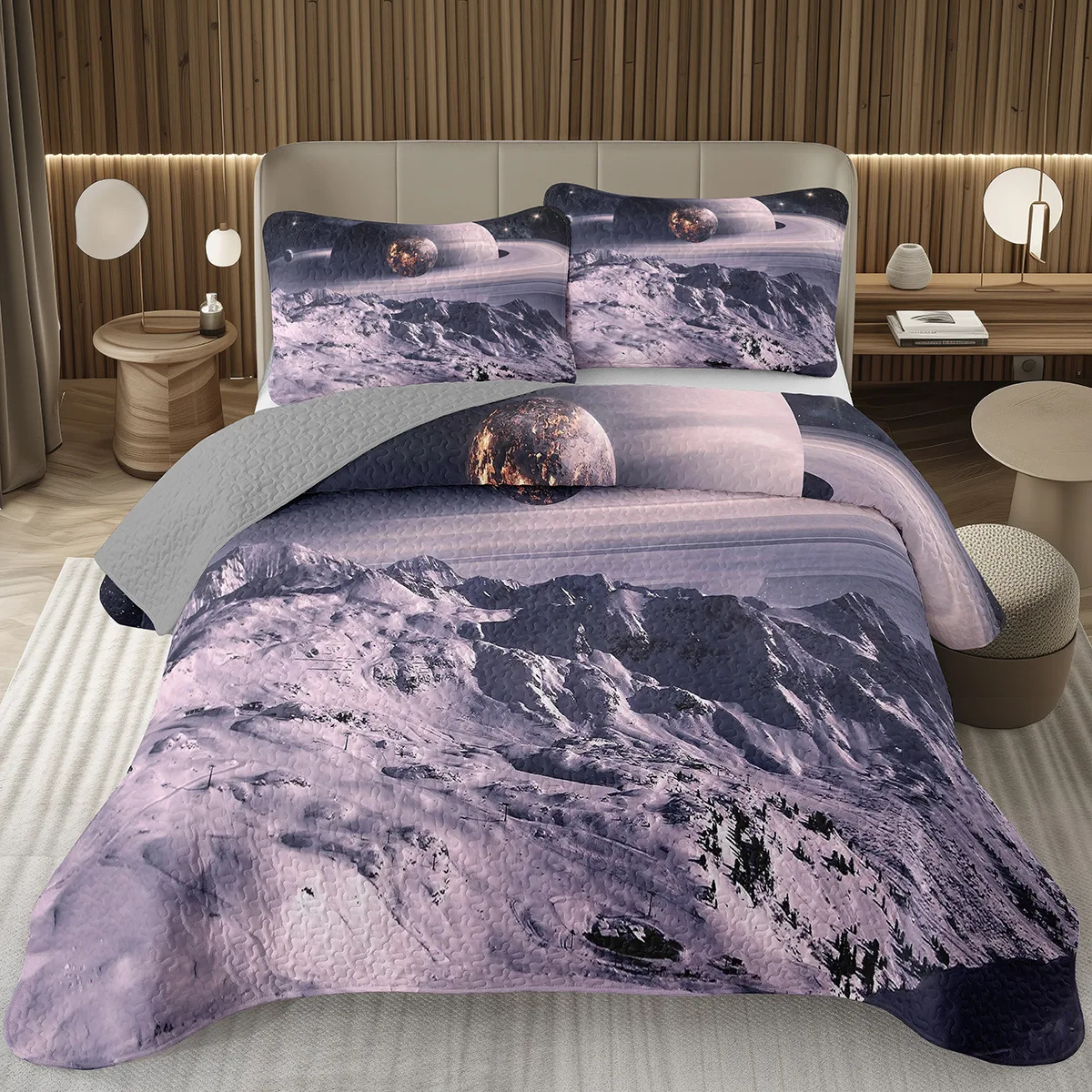 

Galaxy Bedspread Twin Queen Outer Space Planet Quilted Bedding Set Universe Starry Sky Pattern Coverlet Set Microfiber Bed Cover