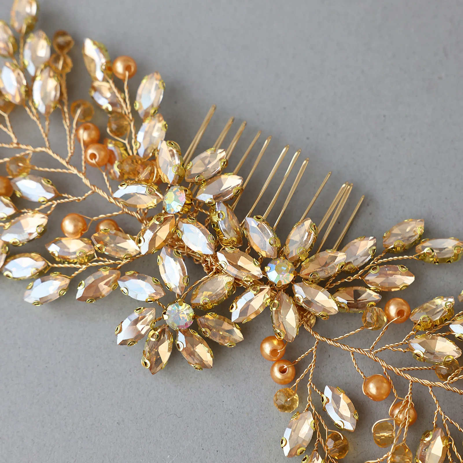 

Роскошная металлическая заколка для волос из сплава с кристаллами цвета шампань, украшенная цветами и стразами, для свадебных причесок и Ханьфу