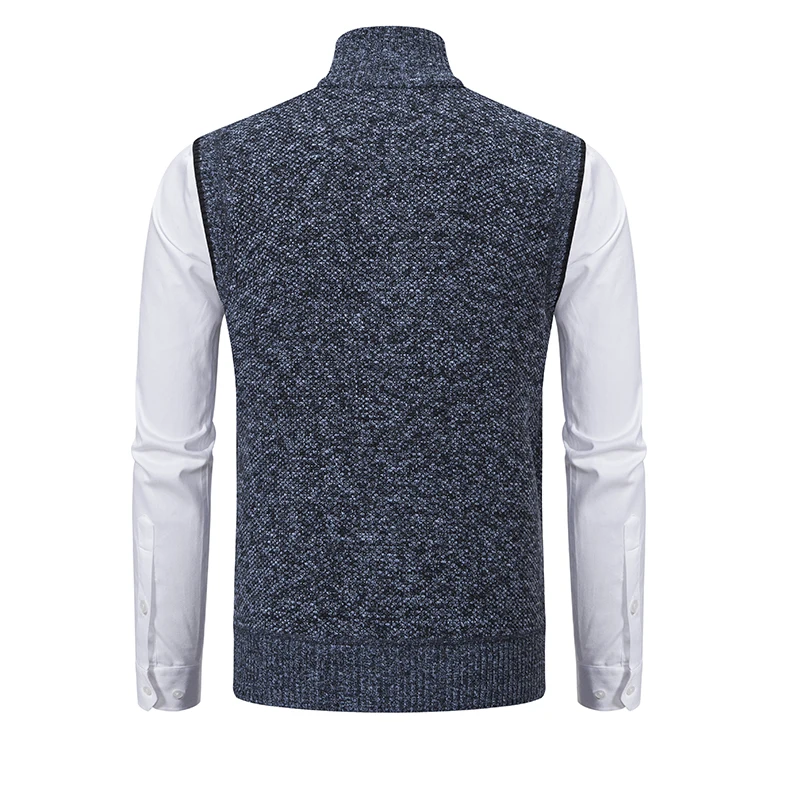 Weste Herren Gestrickter ärmelloser Pullover Wolle Samt Reißverschluss Strickjacke Umlegepullover Rollkragenpullover Strickweste – Detail 19