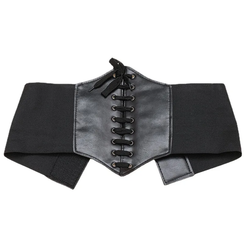 1Pcs Gothic Dark Lace Up Female Waist Corset Belt Wide PU Leather  Dress Belts