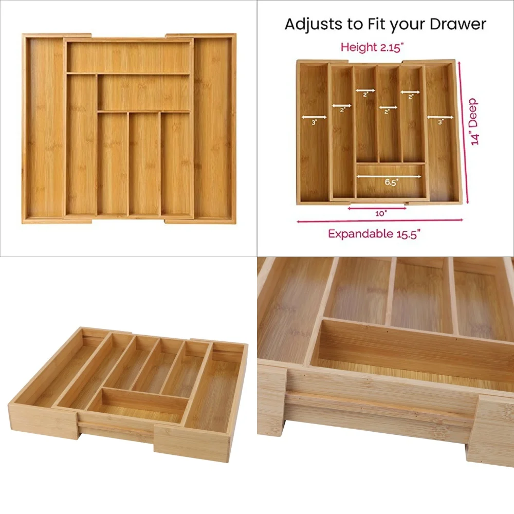 

Adjustable Drawer Organizer Tray Silverware Utensil Storage Holder Kitchen Cutlery Divider Expandable Drawer Insert for Home