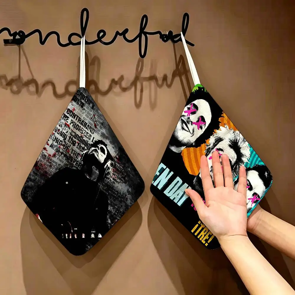 

Green Day Music Rock Band Polyester Cotton Hand Wiping Towel, Anti-shrink Hanging Kitchen Cloth For Household Cleaning