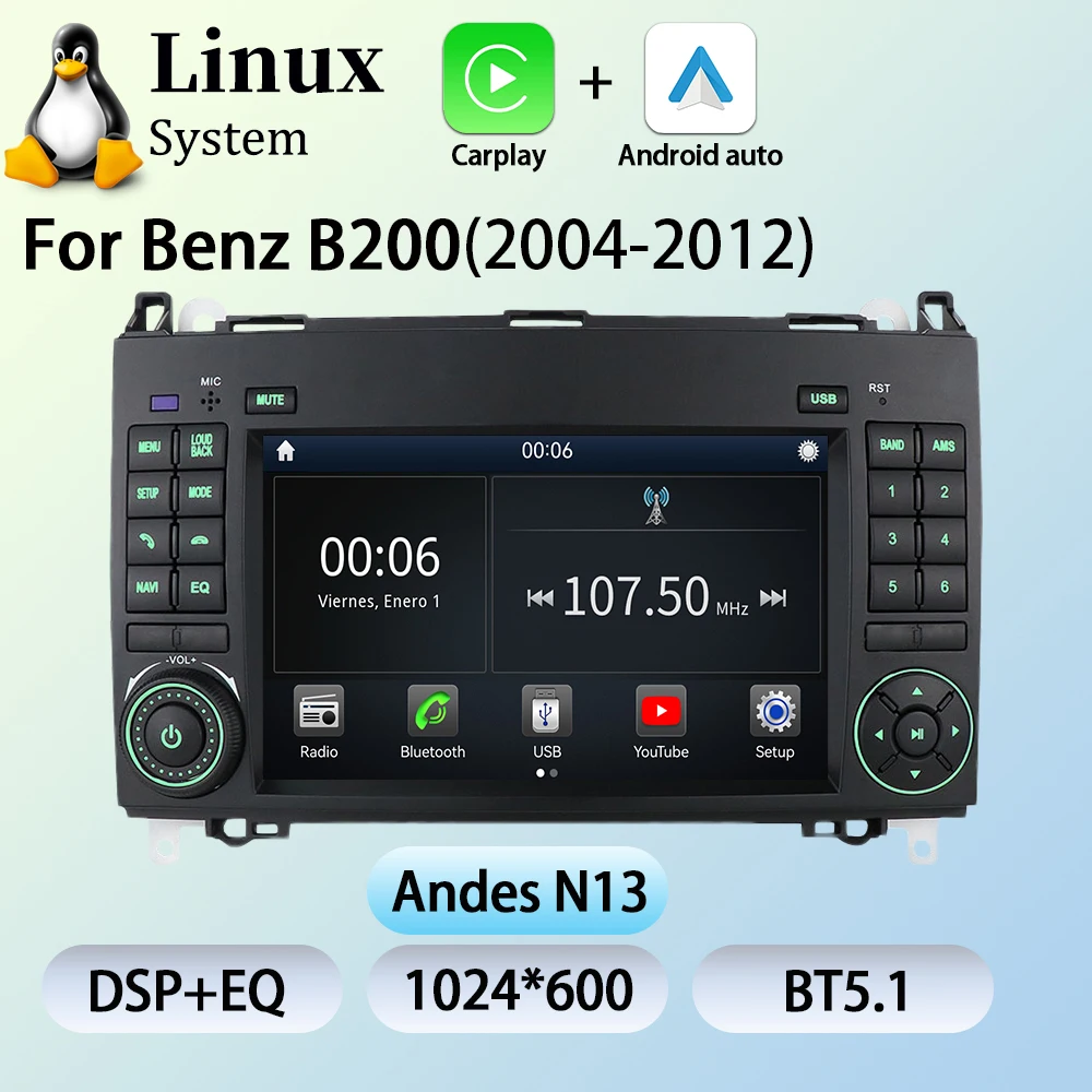 7 "Linux Autoradio Multimedia Carplay Android BT5 HD Omkeren GPS Voor Mercedes Benz B200 W169 W245 Viano Vito sprinter Crafter