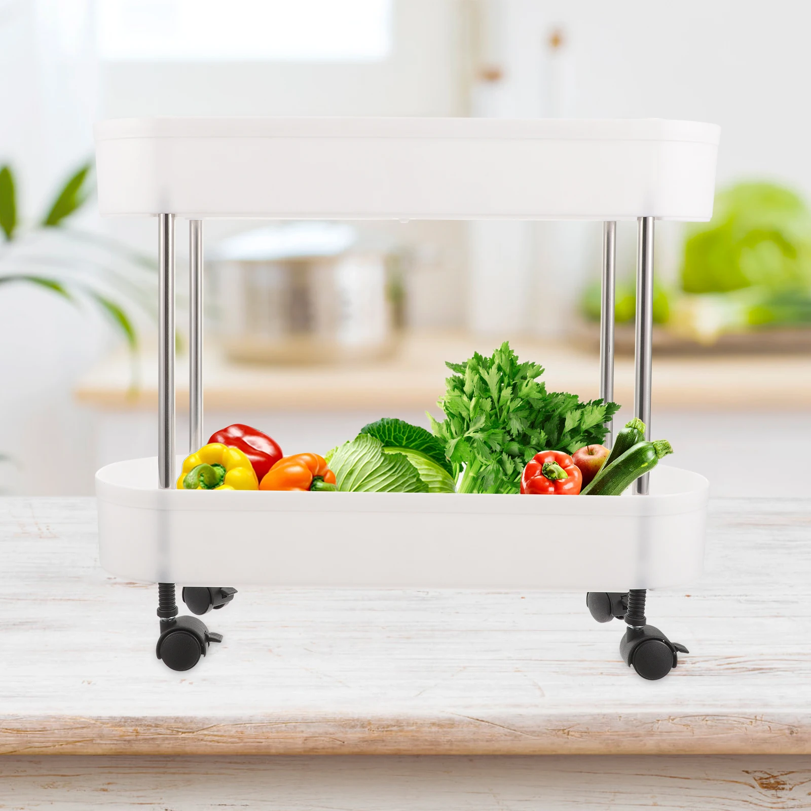 

2 Tier Utility Storage Heavy Duty Rolling Organizer Multi-Layer Cart With Wheels For Kitchen Bathroom Office Space Saving