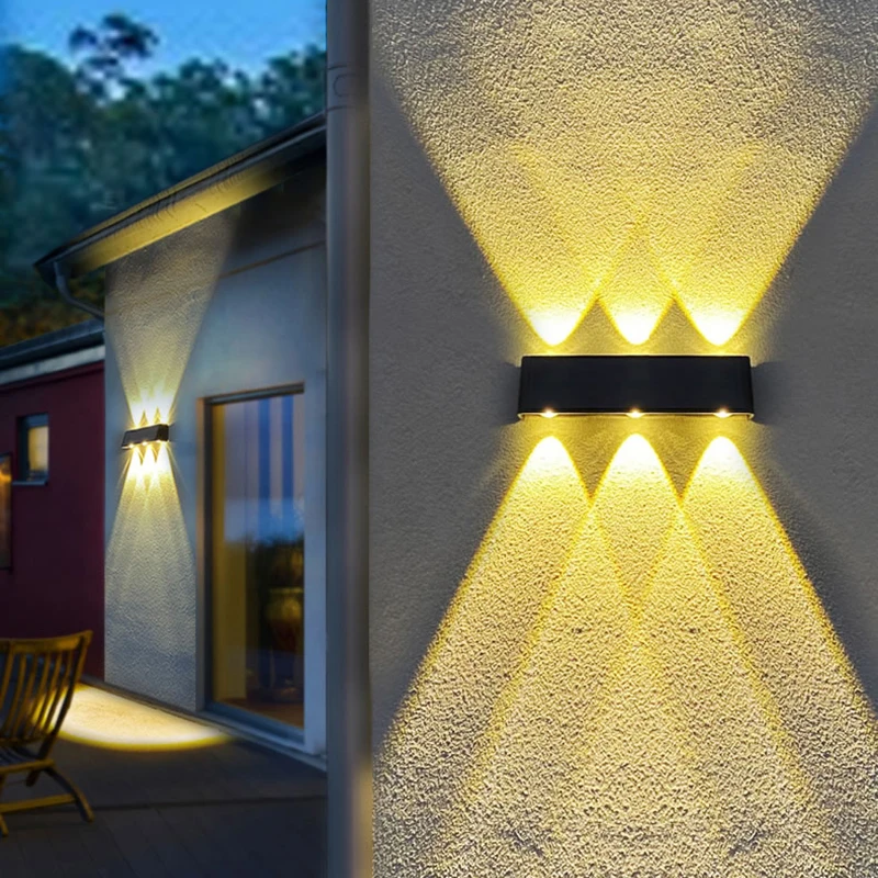 lampada de parede externa ao ar livre arruela para cima e para baixo luzes luz solar aluminio a prova impermeavel agua decoracao do jardim luz da parede 01