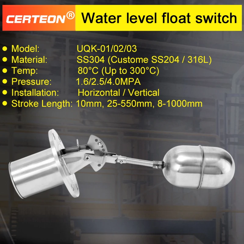 UQK Flange Float Level Switch Stainless Steel Float Ball Liquid Level Indicator Industrial Float Sensor for Tanks