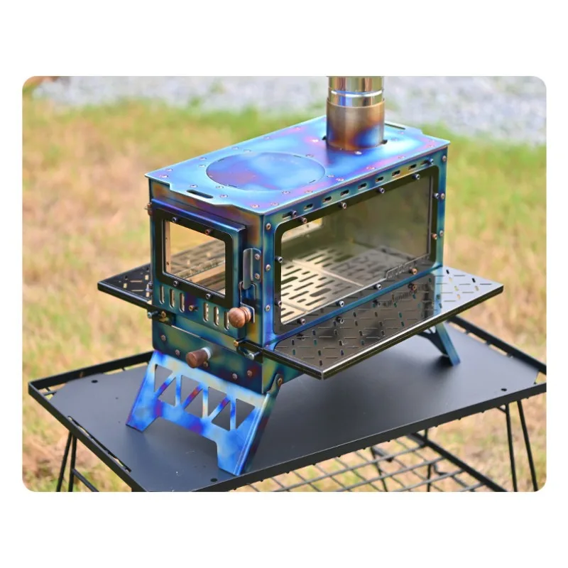 Outdoor camping elf firewood stove tent boiling water surrounding stove 3 sides viewing fire 304 folding stove