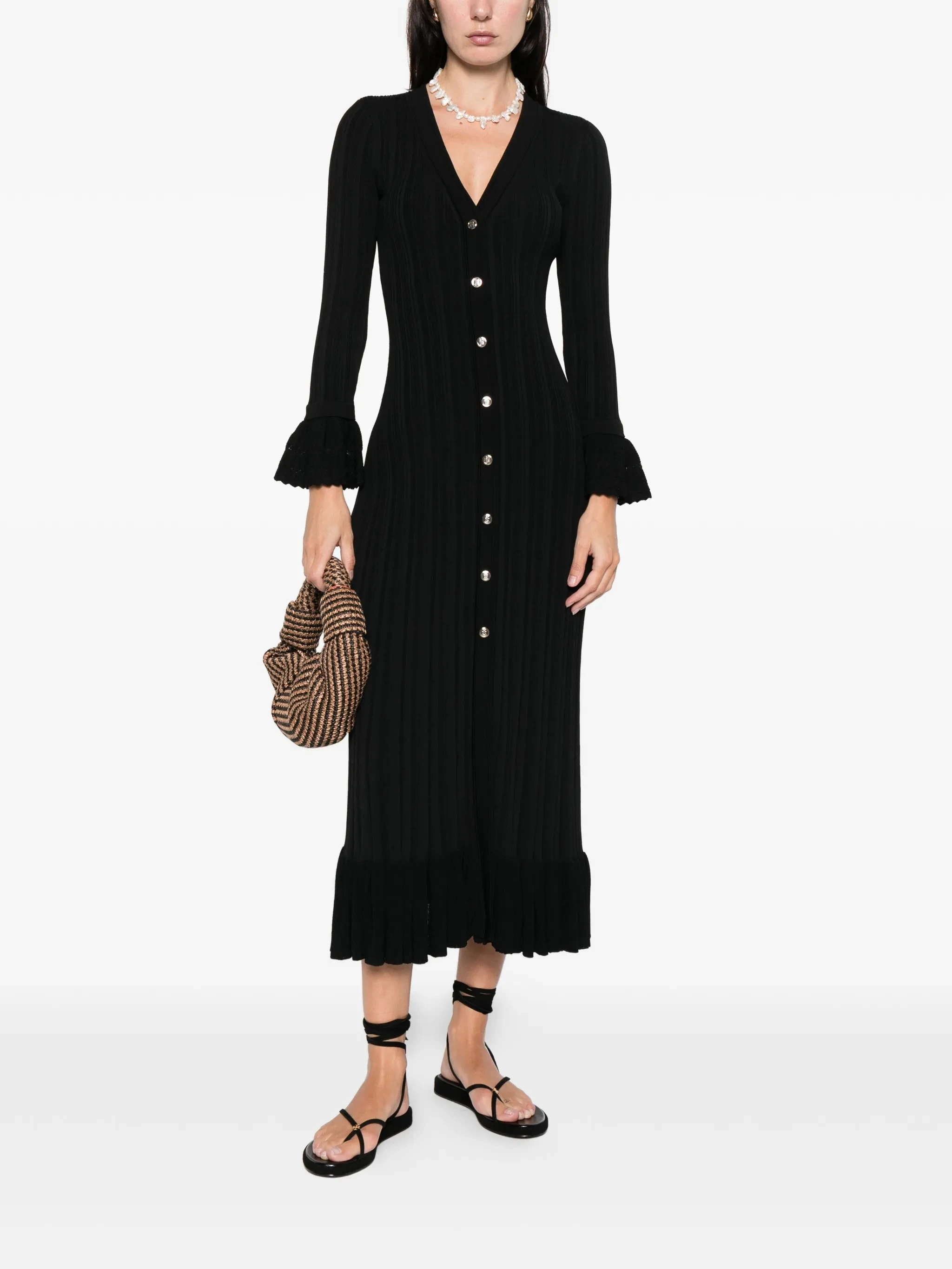 

Женское длинное трикотажное платье Ele Long Spring 2026 Faion Bell Sve V-Ne Slim Fit Ci Commute High Elastici A-Line Dr