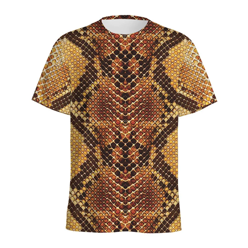 Fashion Snake Scales Pattern T-shirt For Men 3D Printed Animal Skins Graphic Round Neck Tee Shirt Tops Short Sleeves T Shirts