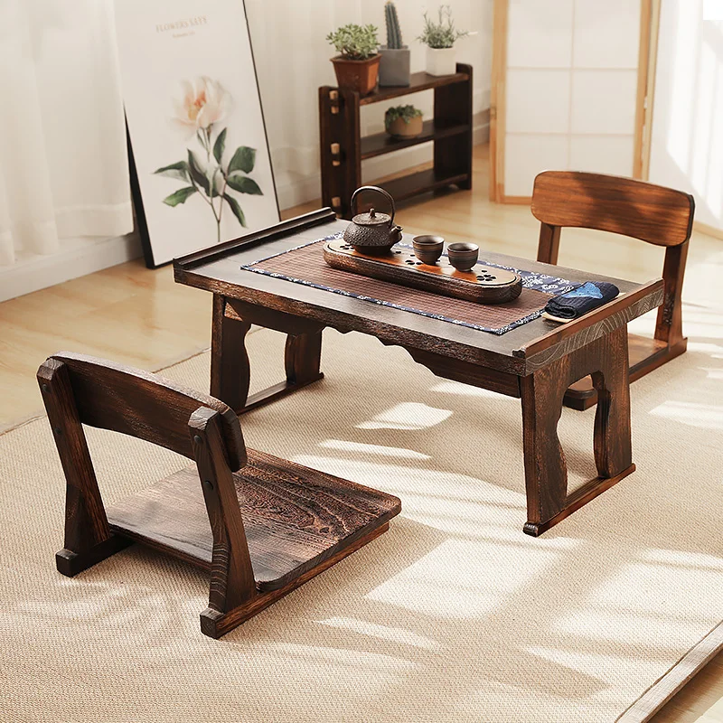 Foldable Computer Desk Solid Wood Lap Table with Portable Minimalist Study Table for Small Space Traditional Low Floor Tea Desk