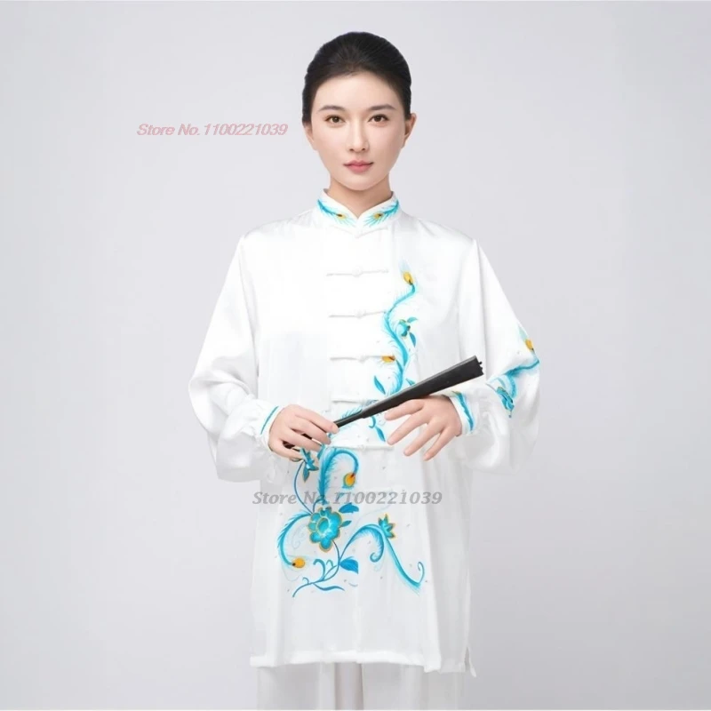 2026 chinese tai chi uniform wushu taiji morning exercise tops+pants set flower embroidery training exercise stage performance view 2