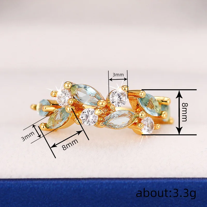 Huitan Neu gestaltete Damen-Fingerringe für Party, eingelegter hellblauer Zirkonia, ästhetische weibliche Ringe, Geschenk, trendiger Schmuck – Detail 7