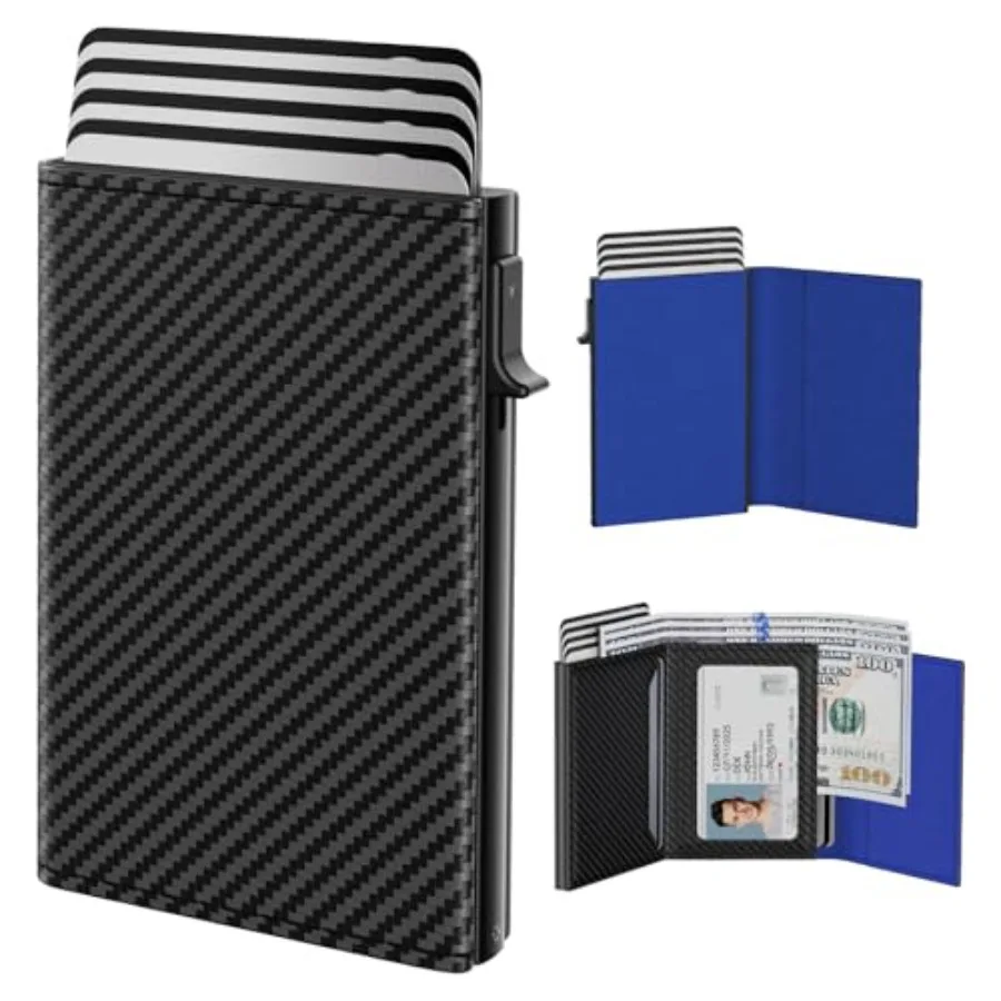 

Mens Wallet Card Holder: Pop Up Aluminum Case, Genuine Leather, Smart, RFID Blocking, Slim, Minimalist, Front Pocket - 9-14 Car