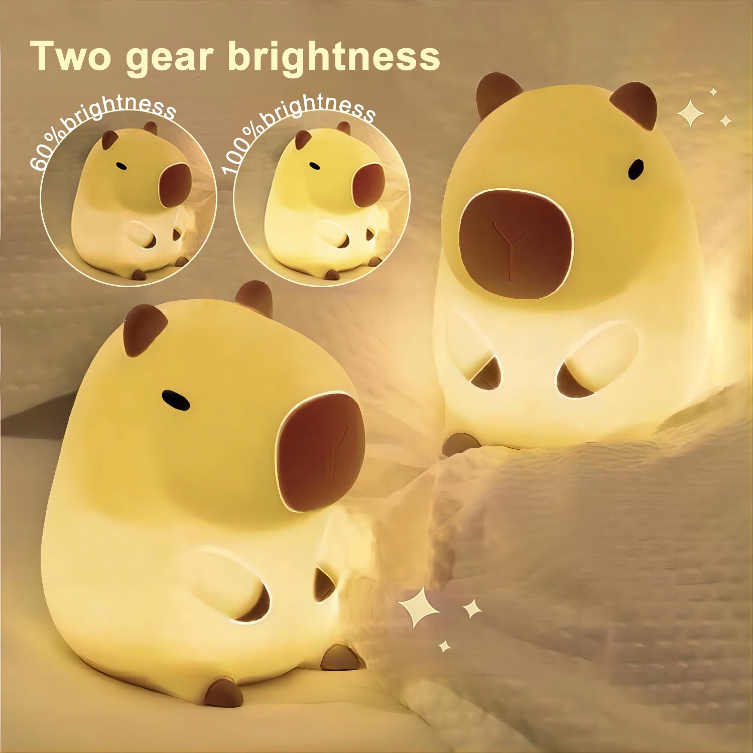 Cute Capybara Night Light Novelty 2 Levels Dimmable Nursery Snail Nightlight Rechargeable Touch Lamp for Kids Room Decor