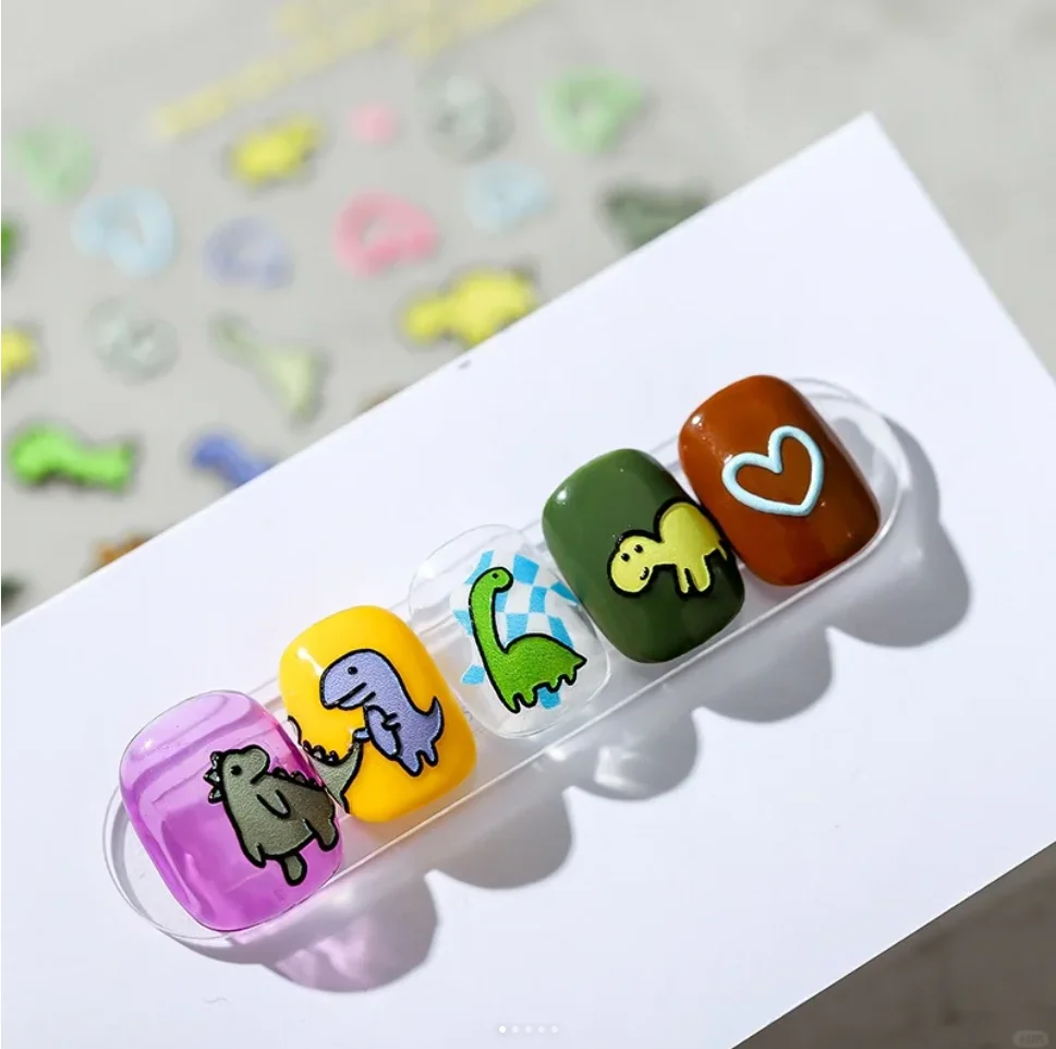 1PC 5D Cartoon Dinosaur Nail Art Sticker Kawaii Animal Design Decal Y2K Japanese Self-Adhesive Slider DIY Manicure Decoration