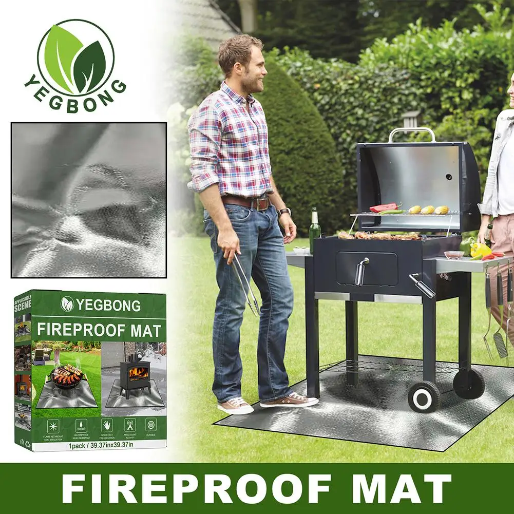 Easy To Clean 100cmx100cm Fireproof Mat Heat Griddle BBQ Mat Fire Retardant Base Pad for Grass Outdoor for Deck Patio