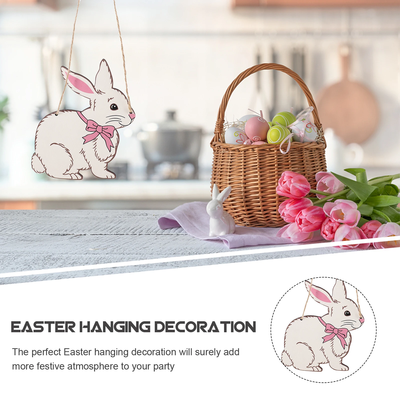 

Lovely Easter Bunny Door Wooden Rabbit Hanging Decoration Festival Themed Home Porch Craft Wood Plaque Easter Decorative Hanging