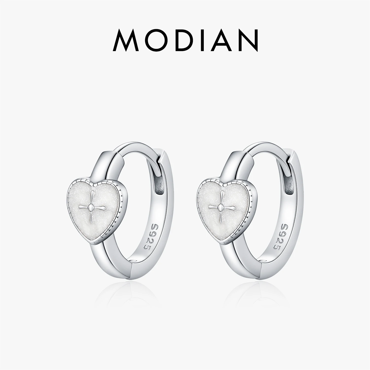 

MODIAN Daily Wear Ear Buckle 925 Sterling Silver Delicate Enamel Heart Cross Hoop Earrings For Women Fine Jewelry