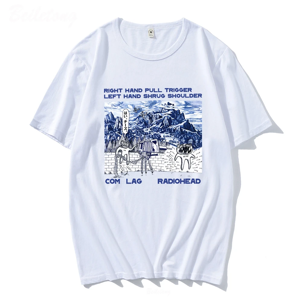 Radiohead T Shirt Men and Women Rock Boy Retro Printed Loose Japan Station Tops 100% Cotton Indie fans Band Music Tees Male Tops