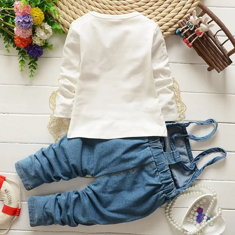 2024 Spring Autumn Baby Girl Clothes Sets Toddler Cartoon Mickey Mouse Minnie T-shirt Overalls Jeans 2pcs Suit Children Clothing