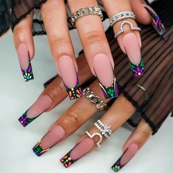 24pcs medium and long square nails hot selling black French multi-color polka dot totem design to wear fake nails suitable for d