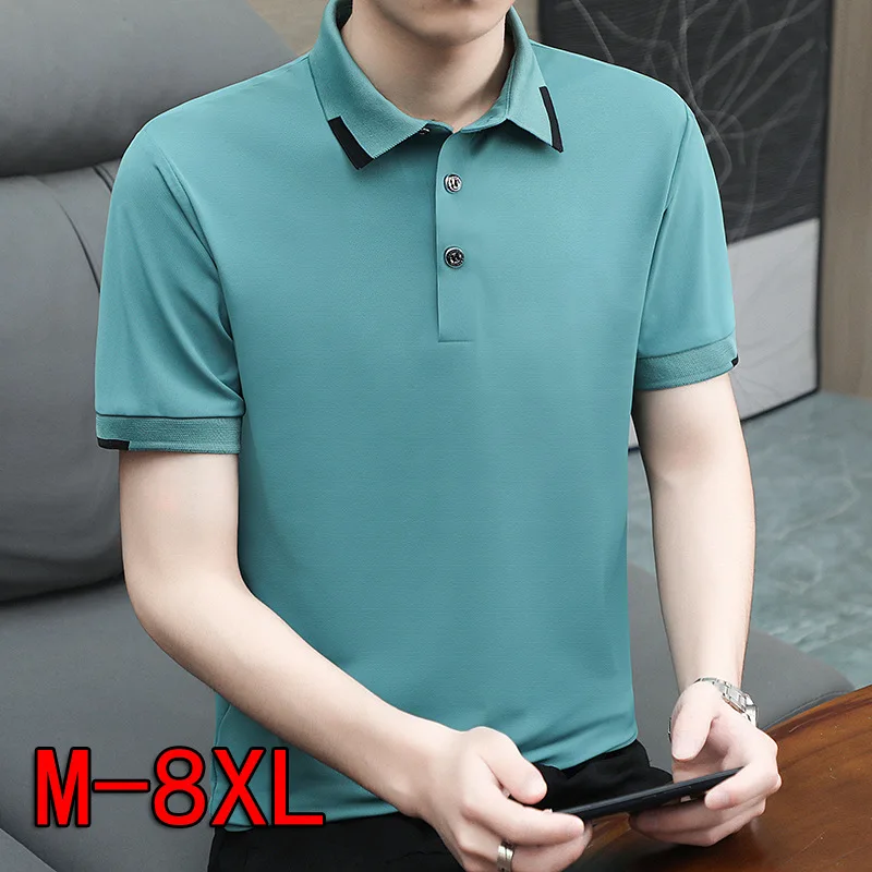 

Summer Ice Silk Short Sleeved T-Shirt For Men With Trendy Versatile Polo Shirt, Loose Fitting And Oversized Shirt