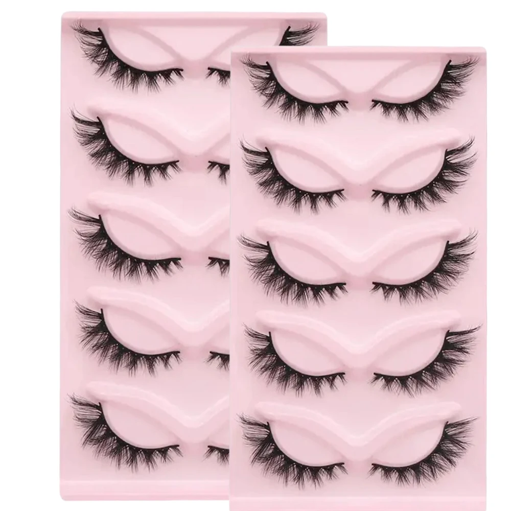 5쌍 3D 캣아이 속눈썹 인조 속눈썹 자연스러운 긴 풀 스트립 속눈썹 날개형 끝 눈길을 길게 만들어주는 가짜 속눈썹 부드러운 속눈썹