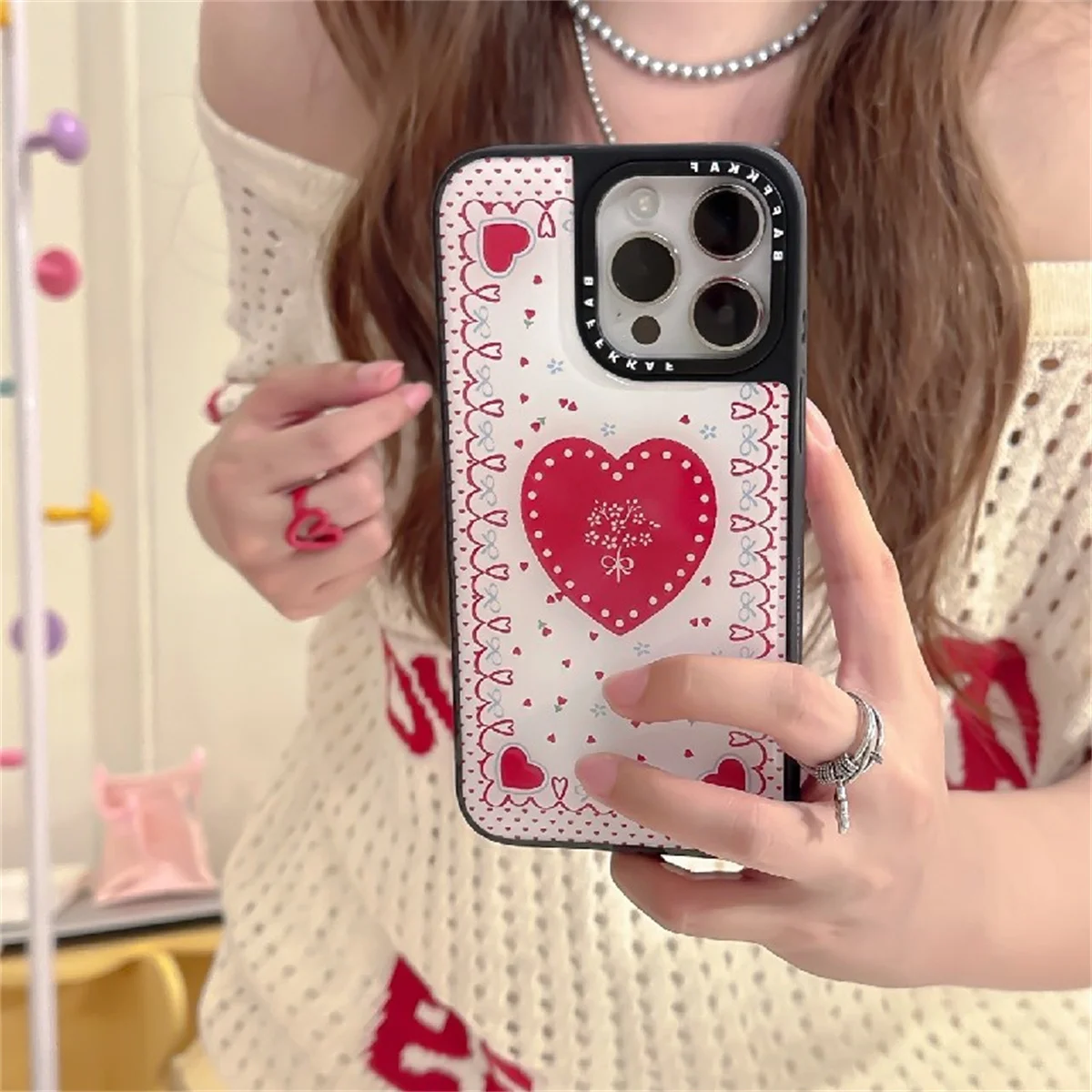 

Fashion Glitter Star Red Love Phone Case For iPhone 16 Pro 15 14 Pro Max Back Cover Korean Ins Cute Protective Cases