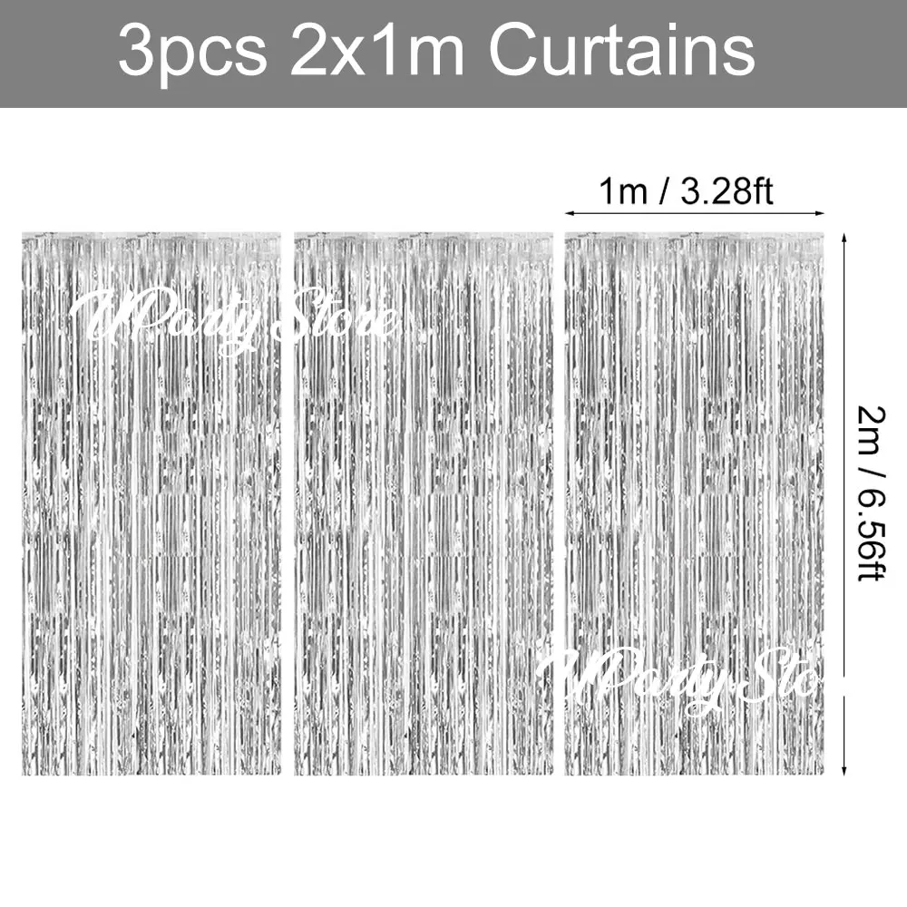 3 قطعة ستائر هامشية من رقائق الفضة 10 ألوان معدنية باللون الذهبي الوردي بهرج غاسل ستائر لحفلات أعياد الميلاد وحفلات الزفاف خلفية ديكور #2
