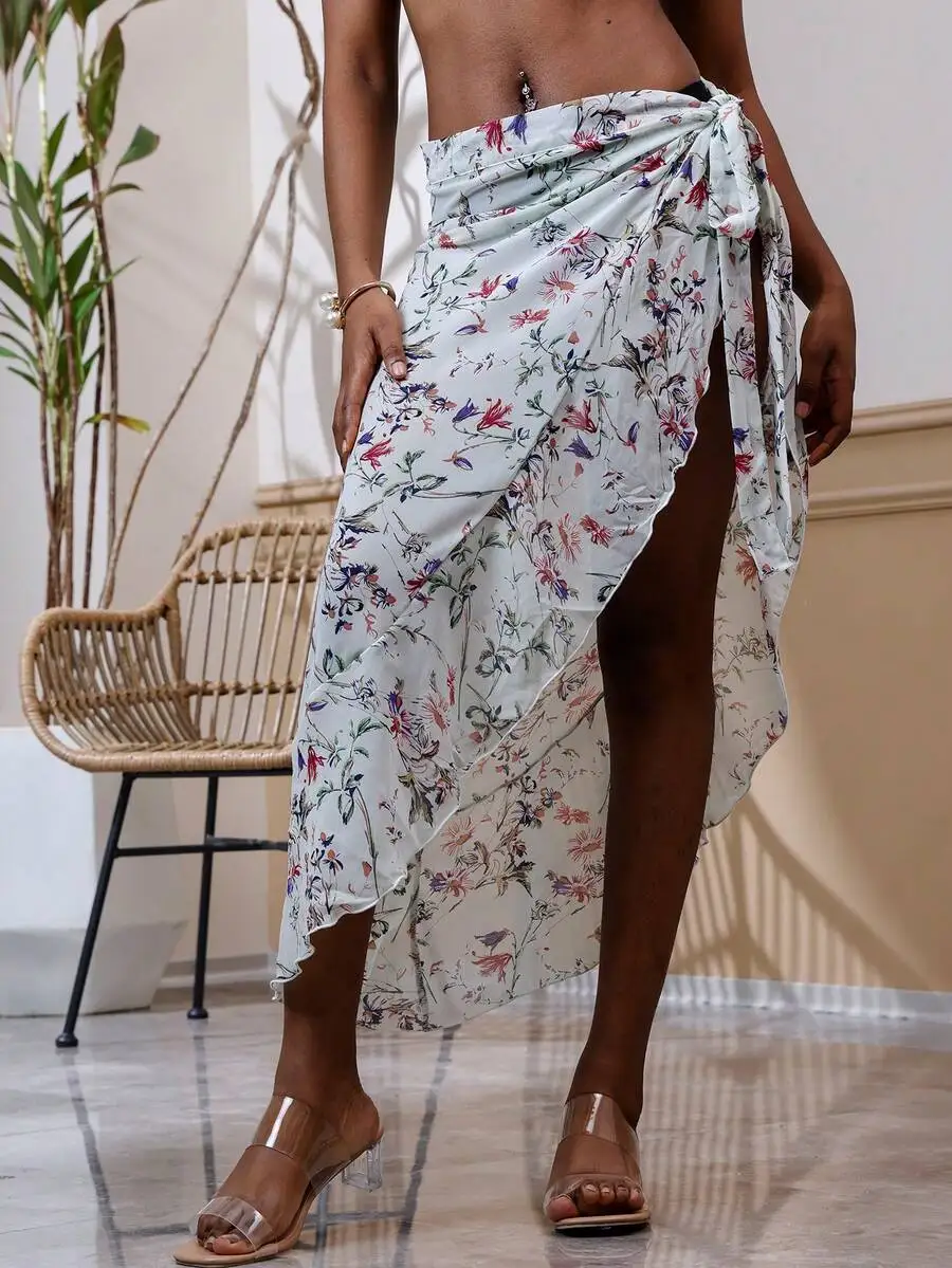 

Floral Print Beach Wrap Skirt Bikini Cover-Up For Women