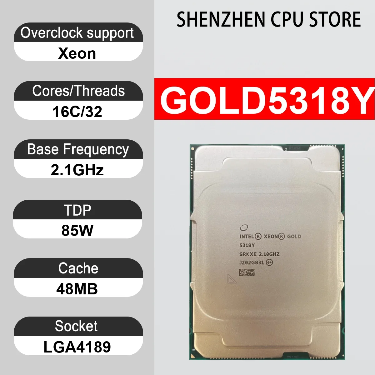 Intel Xeon GOLD5318Y 16 Core 32 Thread 2.1GHz 85W 48MB Cache 10nm Ice Lake-SP DDR4-3200/DDR5-4800 MHz SRKXU LGA4189