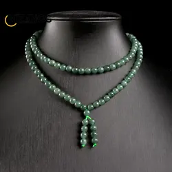 Natural Burma A-grade Jadeite Necklace 6mm Icy Oil Green Three Circles Jade Bracelet Ladies Sweater Chain Fashion Charm Jewelry