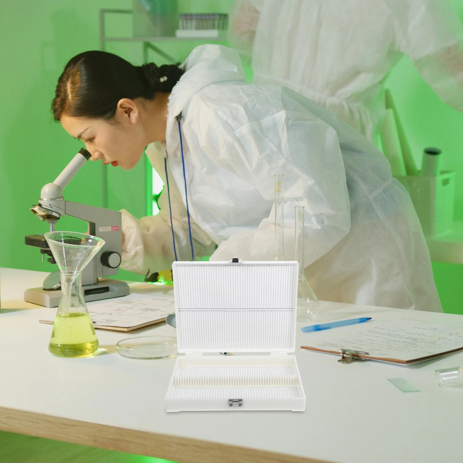 

Microscope Storage Case Specimen Container Blank Laboratory Organizer White Rail Track Stand