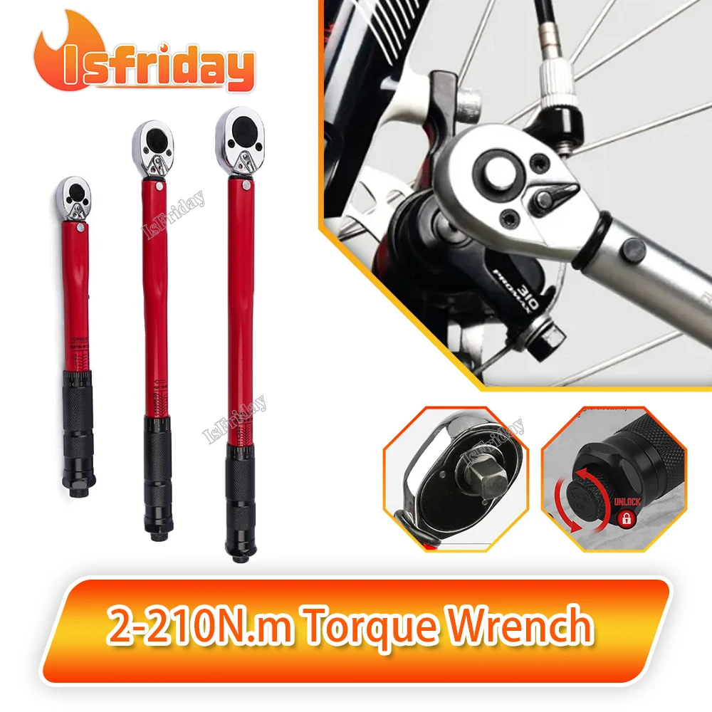 2-210N.m Torque Wrench 1/2 3/8 1/4 Precise Reversible Ratchet Torques Key Professional Bicycle Motorcycle Car Automotive Tool