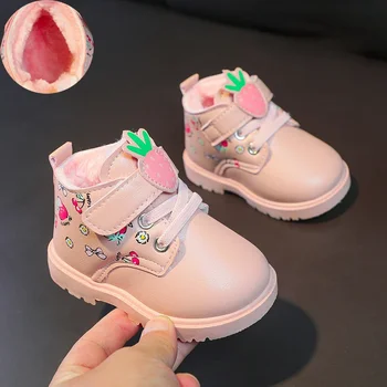 Botas de nieve de suela suave para niña, Zapatos de princesa para caminar, Botines de cuero a la moda para bebé, Invierno