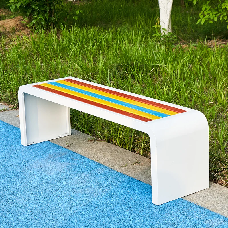 *Outdoor Wood-Plastic Park Benches with Ironwork Long Rest Chairs for Public Gardens Courtyards Squares and Open-Air Spaces